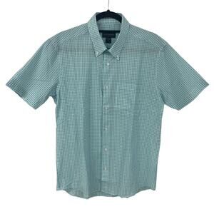 Scott Barber Short Sleeve Button Down Teal Gingham Check Mens Medium